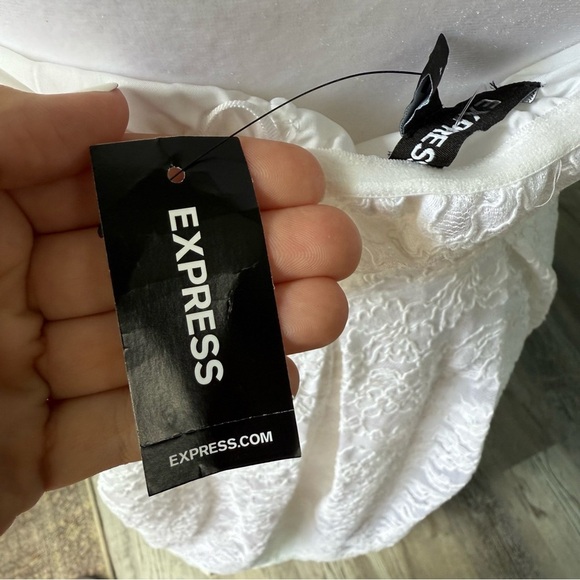 NWT Express Bridal Lace Strapless Sweetheart Dress Midi Tea Length White Size 4 - Picture 11 of 12